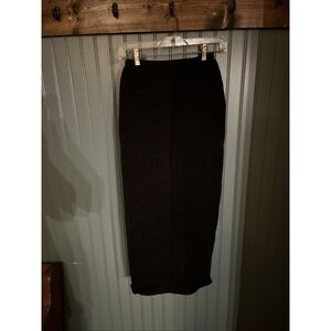 Vtg Cleopatra Black Skirt Size Small 100% Cotton Textured Midi Made In Italy